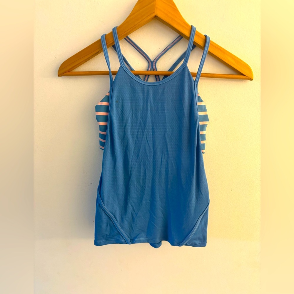 IVIVVA by Lululemon lined built in bra racer back tank top, Pink & Blue striped